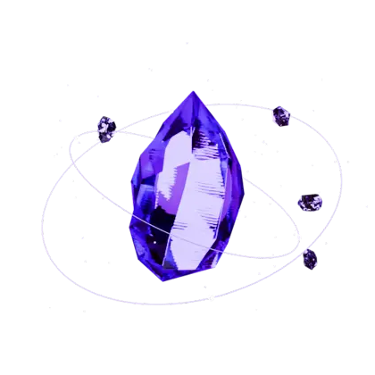 A violet crystal turning slowly